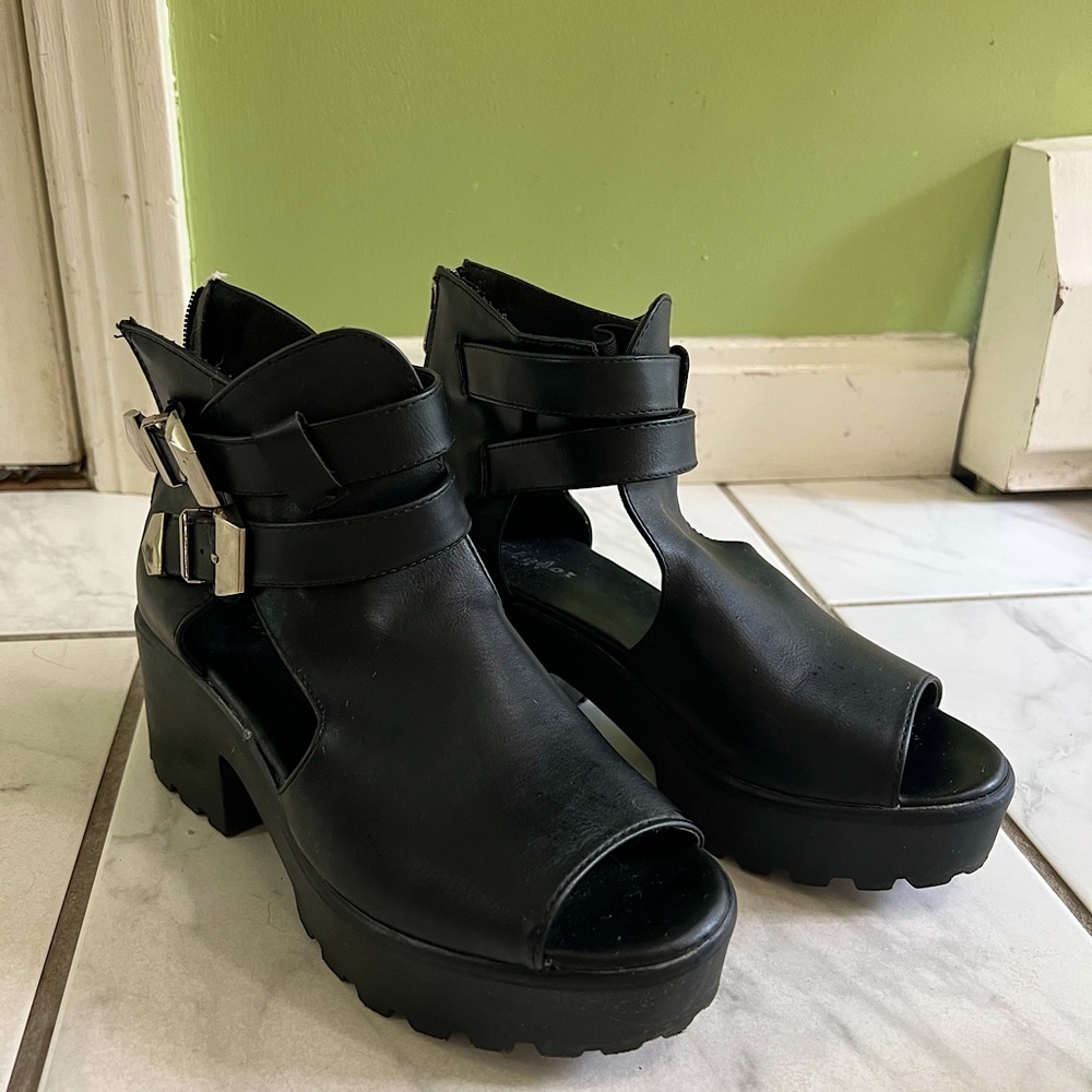Chunky Black Open- Toe Boots